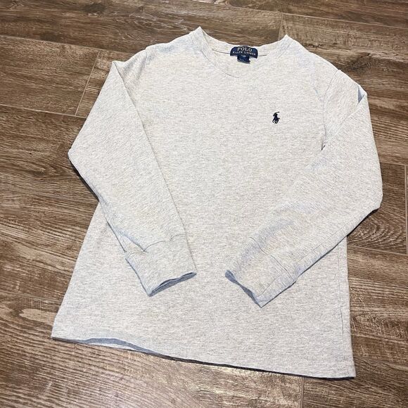 Polo Ralph Lauren Shirt Boys Small Gray V-neck Long Sleeve Pony Logo Preppy - Picture 2 of 7
